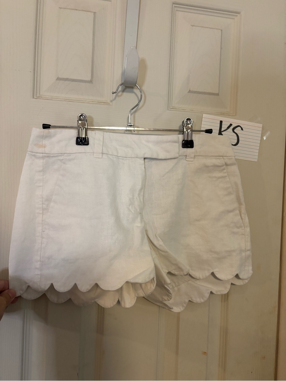 J. Crew White Scalloped Hem High-Waist Shorts
